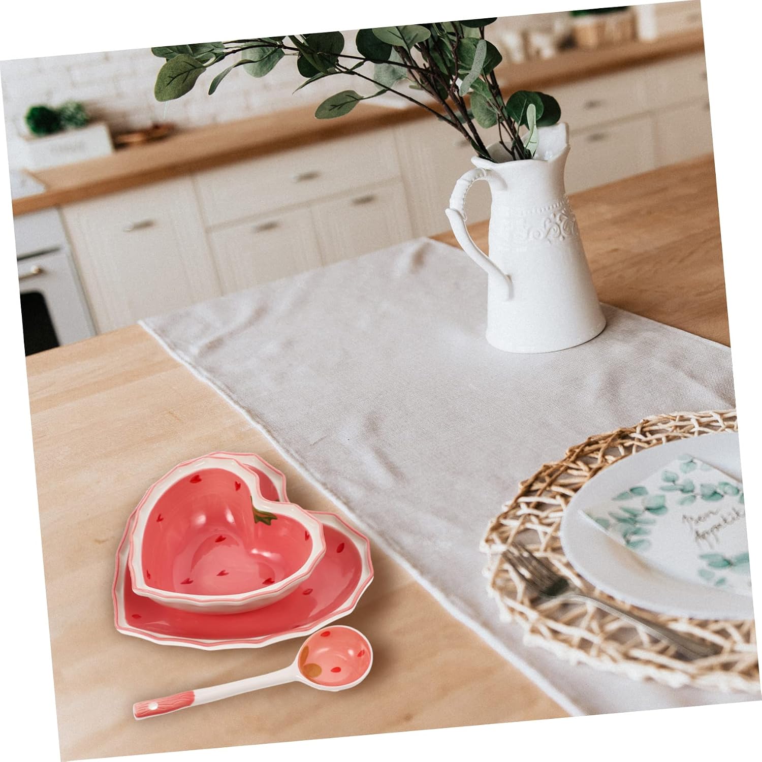 GLEAVI 1Set Delicate Serving Plate Multi Function Kitchen Salad Bowl Heart Shaped Spoon for Fruits Snacks Desserts for Parties Gatherings