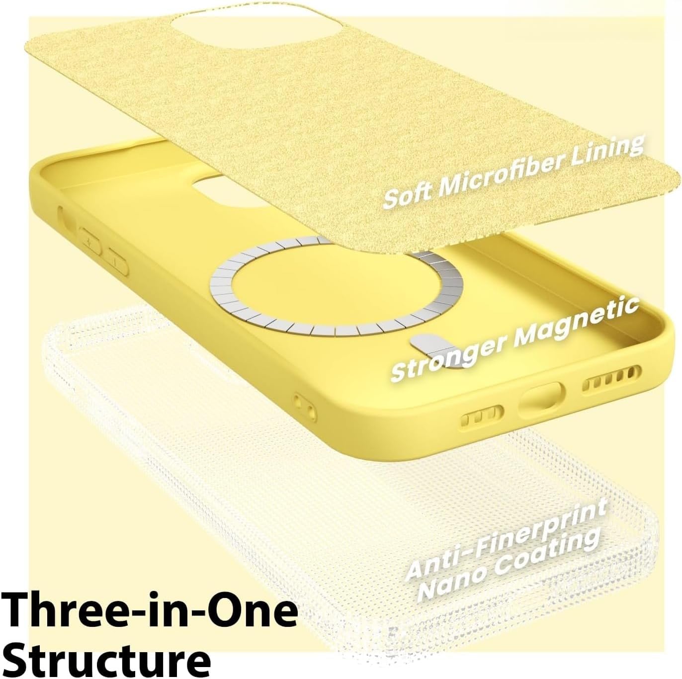 oakxco Silicone Case for iPhone 15 Case Magnetic, Compatible with Magsafe Wireless Charging, Slim Thin Soft Rubber Gel, Girly Cute Aesthetic Trendy Hard Shell Mag Safe Cover for Women, Yellow image 5