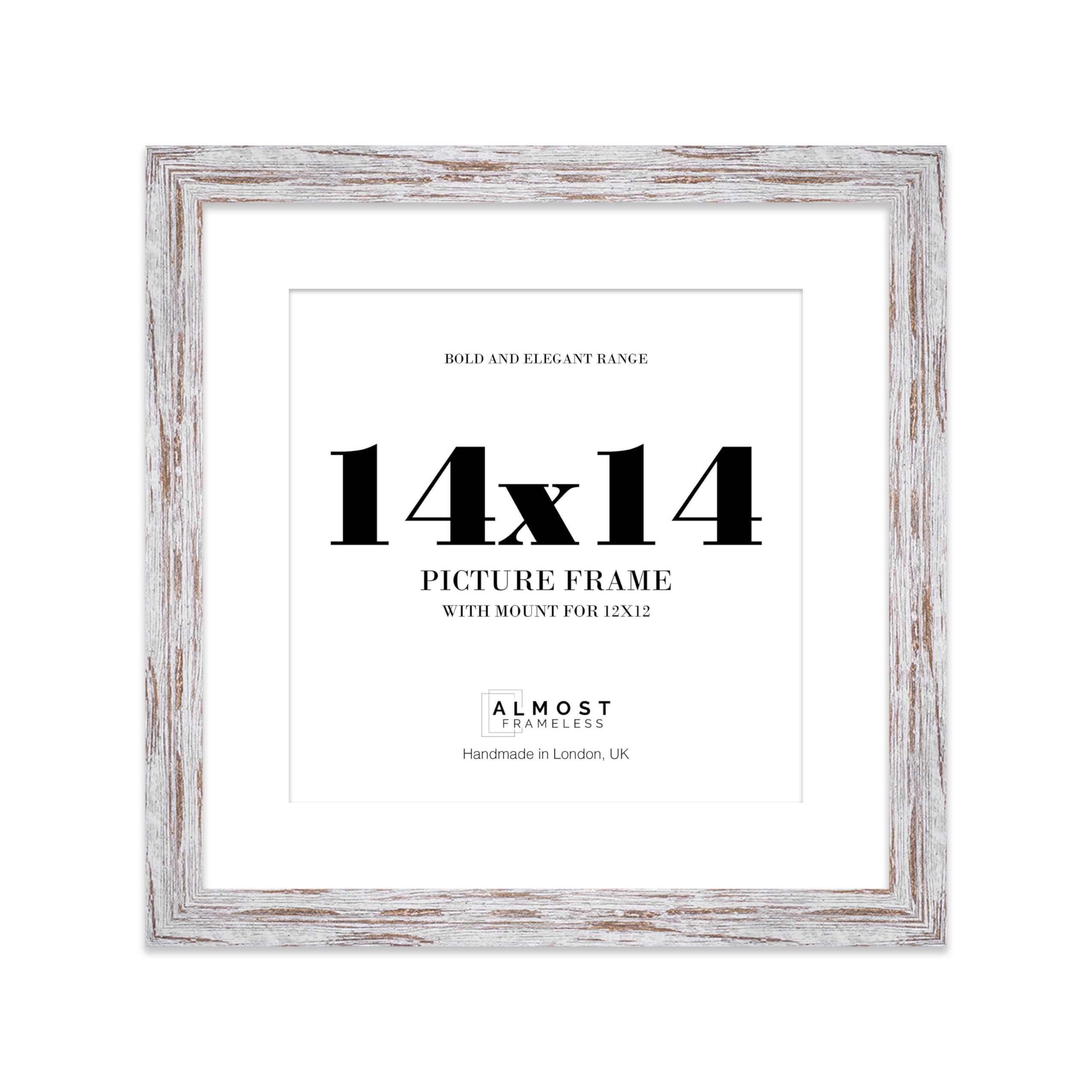 14x14 Distressed Wood Square Frame With Mount for 12x12 Pictures 28mm Edge Frame Display with Wall Hooks, 1 Pack