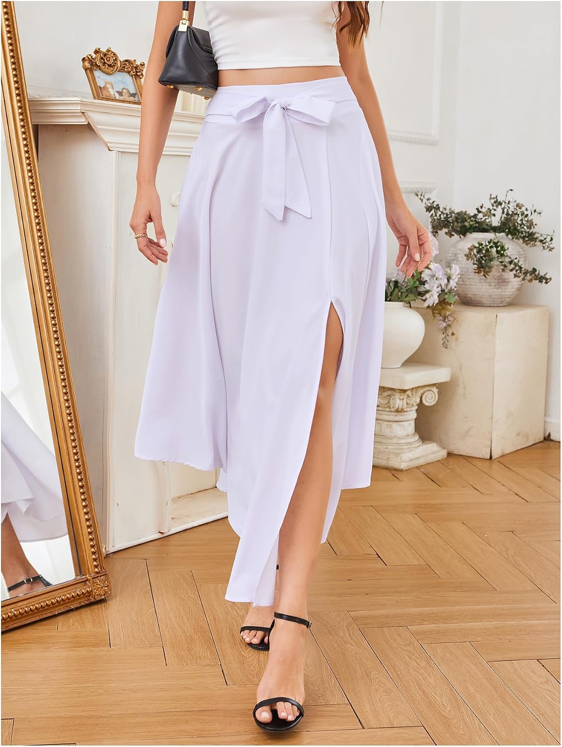 Verdusa Women's High Waisted Fall Skirt Formal Business Casual Flowy Maxi Skirt with Slit