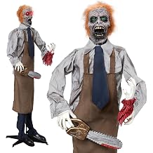 Outvita Halloween Decorations 5.7ft Standing Man, Vibrates Eyes Glow Red and Makes Chainsaw Sound, Halloween Outdoor Animatronics for Lawn Outside Indoor Garden Yard Patio
