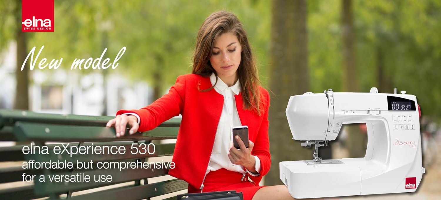 Elna eXperience 530 Stylish Computerized Sewing Machine with 30 Stitches, Smart Function Buttons, Quick Stitch Selections, and Swiss Design