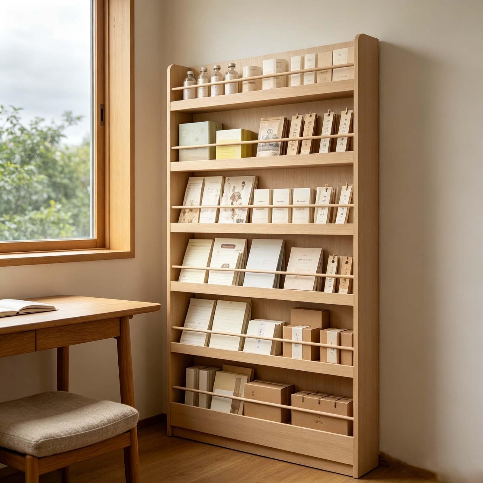 Warenpräsentationsständer,schräges freistehende Einzelhandelsregal aus Holz