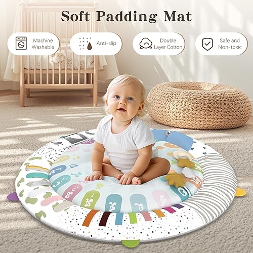 Miniatura 5 de Omzer Gimnasio de madera para bebés tapete de actividades para bebés con 5 zonas de desarrollo, gimnasios para bebés y tapetes de juegos con 4 4