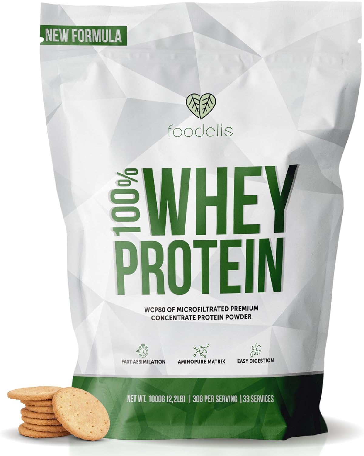 Foodelis Proteinas Whey 1000GR Galleta 33 Dosis Whey Protein con