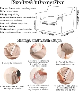 Bean Bag Chairs Stuffed Animal Bean Bag Storage, Soft Washable Sturdy Zipper Beanbag Case, Sack Bean Bag for Adults and Kids, Comfy Lazy Sofa for Living Room, Bedroom,Red