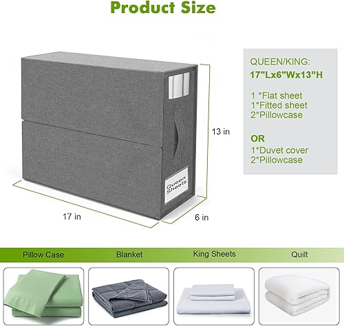 Miniatura 6 de WDZREE Paquete de 4 organizadores de sábanas y almacenamiento (tamaño Queen y King), caja de almacenamiento plegable para juego de funda de edredón,