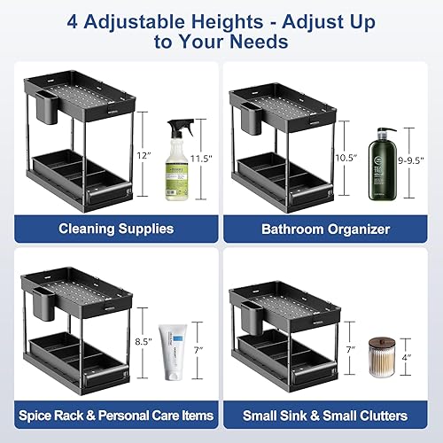 Miniatura 4 de Organizador para debajo del fregadero, 1 paquete de almacenamiento debajo del gabinete de altura ajustable para baño, cocina, suministros de