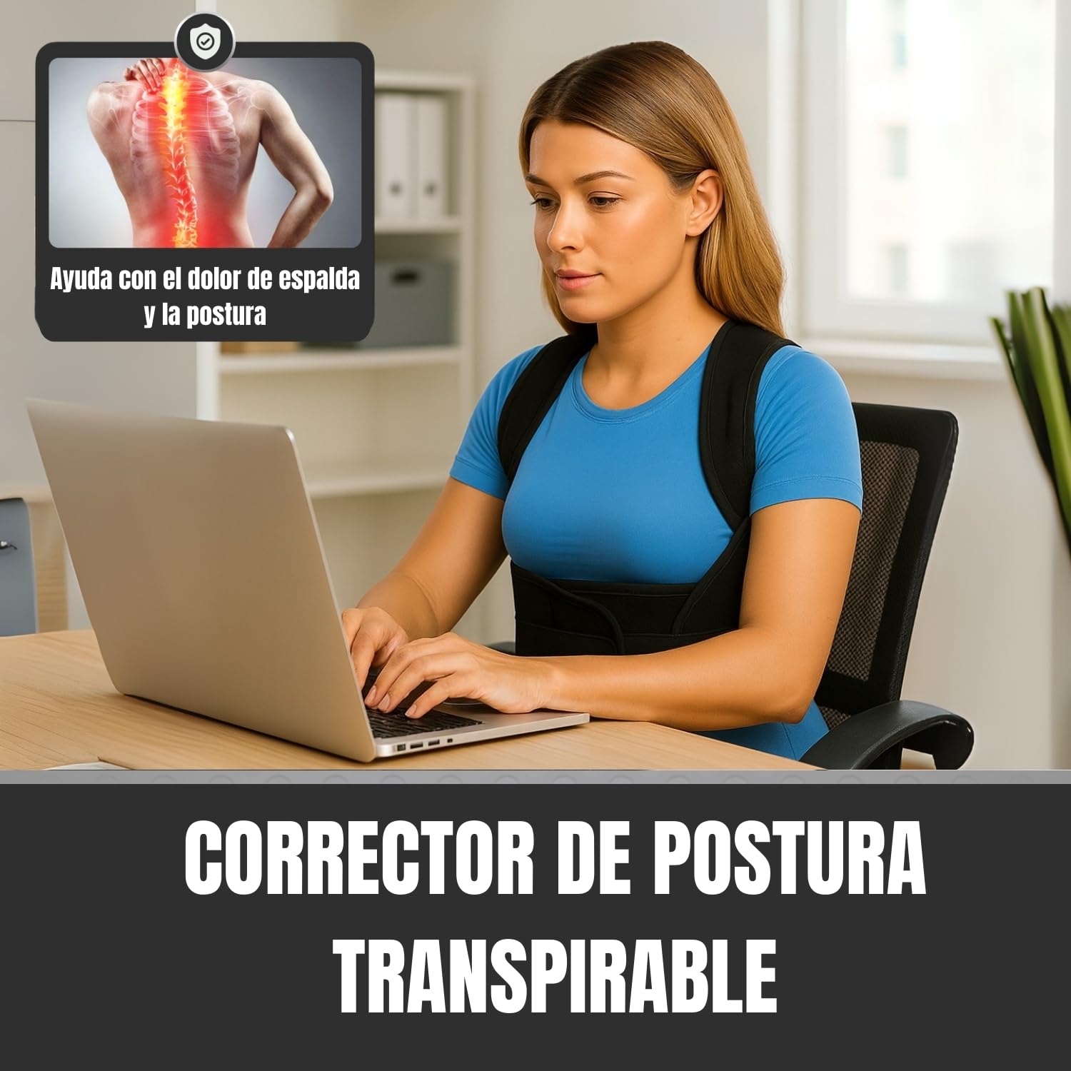 Roar® Corrector de postura de espalda, rectificador, ayuda a mantener la espalda recta, mejora la postura de cuello y hombros (L)