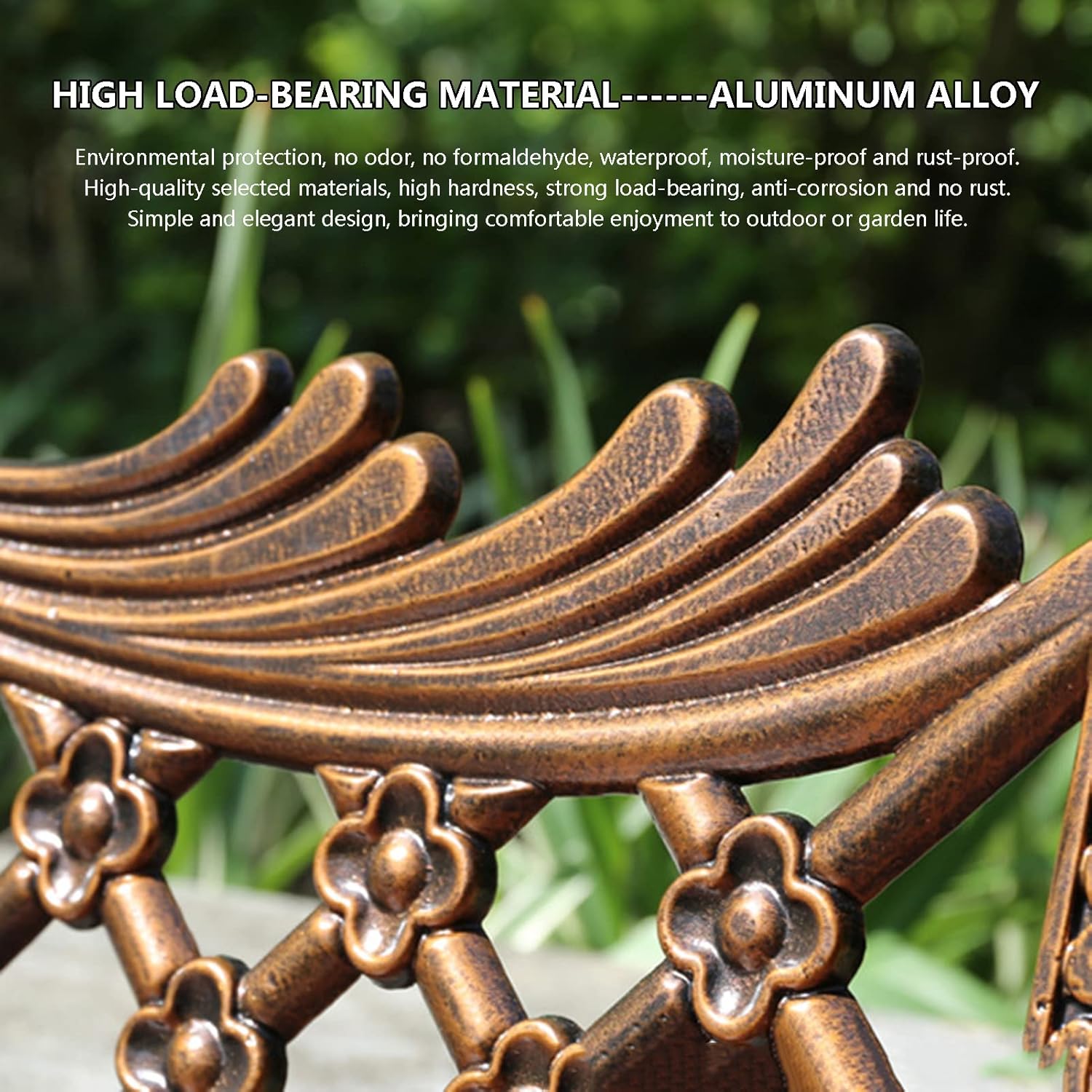 Cast Aluminum Outdoor Bench, European Style Garden Seat, Durable Park Bench for Patio, Deck & Backyard, Classic Villa Design - 117x60x80cm