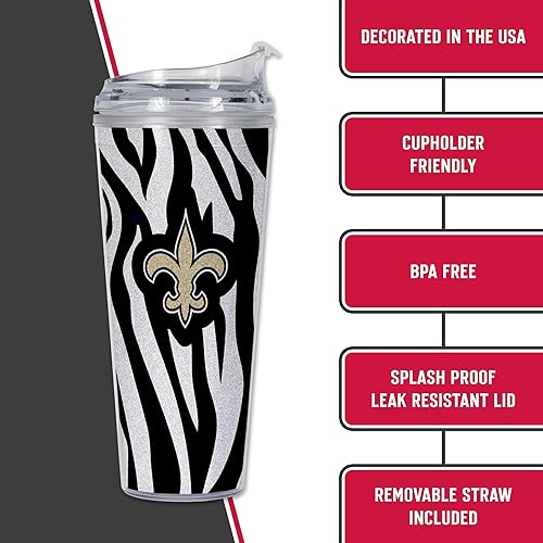 Miniatura 118 de Rico Industries NFL - Vaso de purpurina acrílica de 24 onzas con tapa con bisagras, vaso de doble pared con licencia oficial y popote Tie Dye