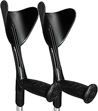 Orthopaedic Crutches Height Adjustable (2 Units) Made in Italy in Various Ultra-Light Colours, Canadian Crutches, Non-Slip Crutches (Black)
