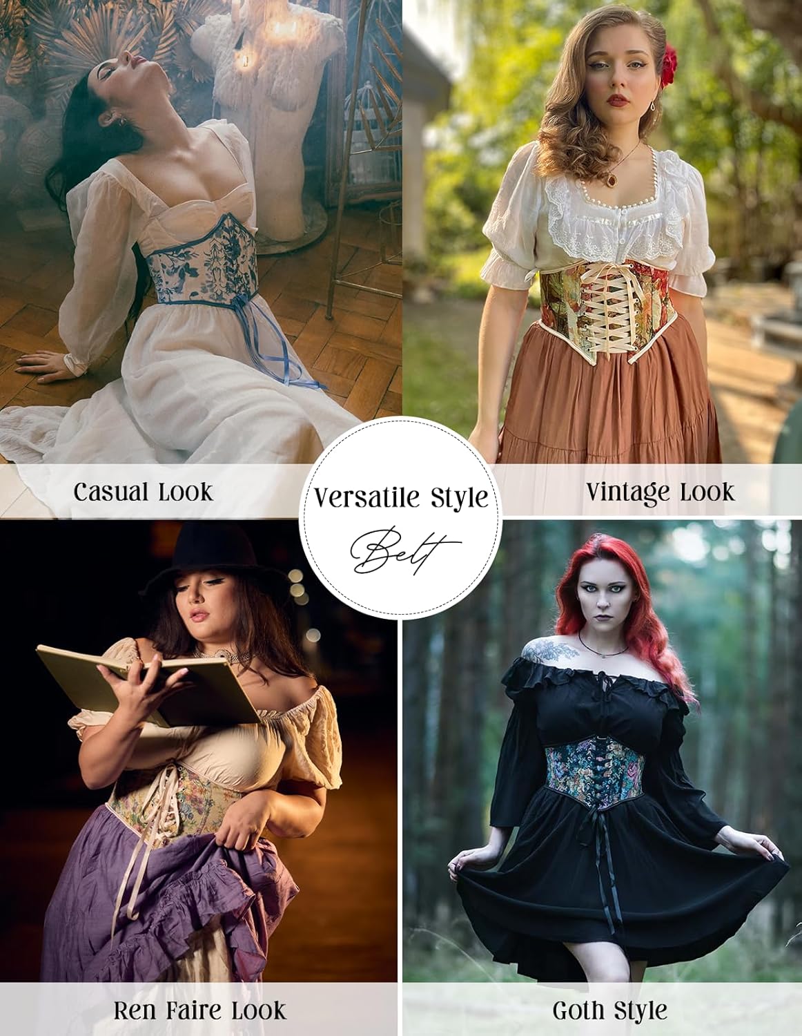 Scarlet Darkness Women's Corset Belt Renaissance Underbust Corset Floral Lace Up Boned Waist Belts - Image 2