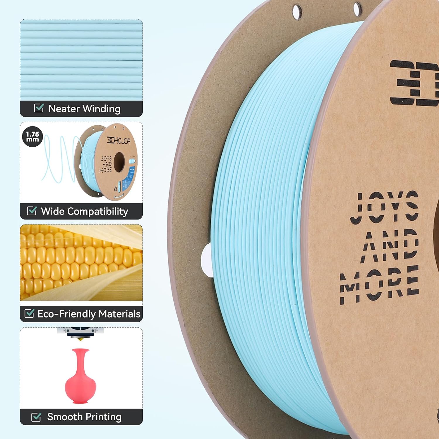 Matte PLA Filament 1.75mm Light Blue, PLA 3D Printer Filament, 1kg Spool (2.2lbs) PLA Filament, Fit Most FDM 3D Printer - 5
