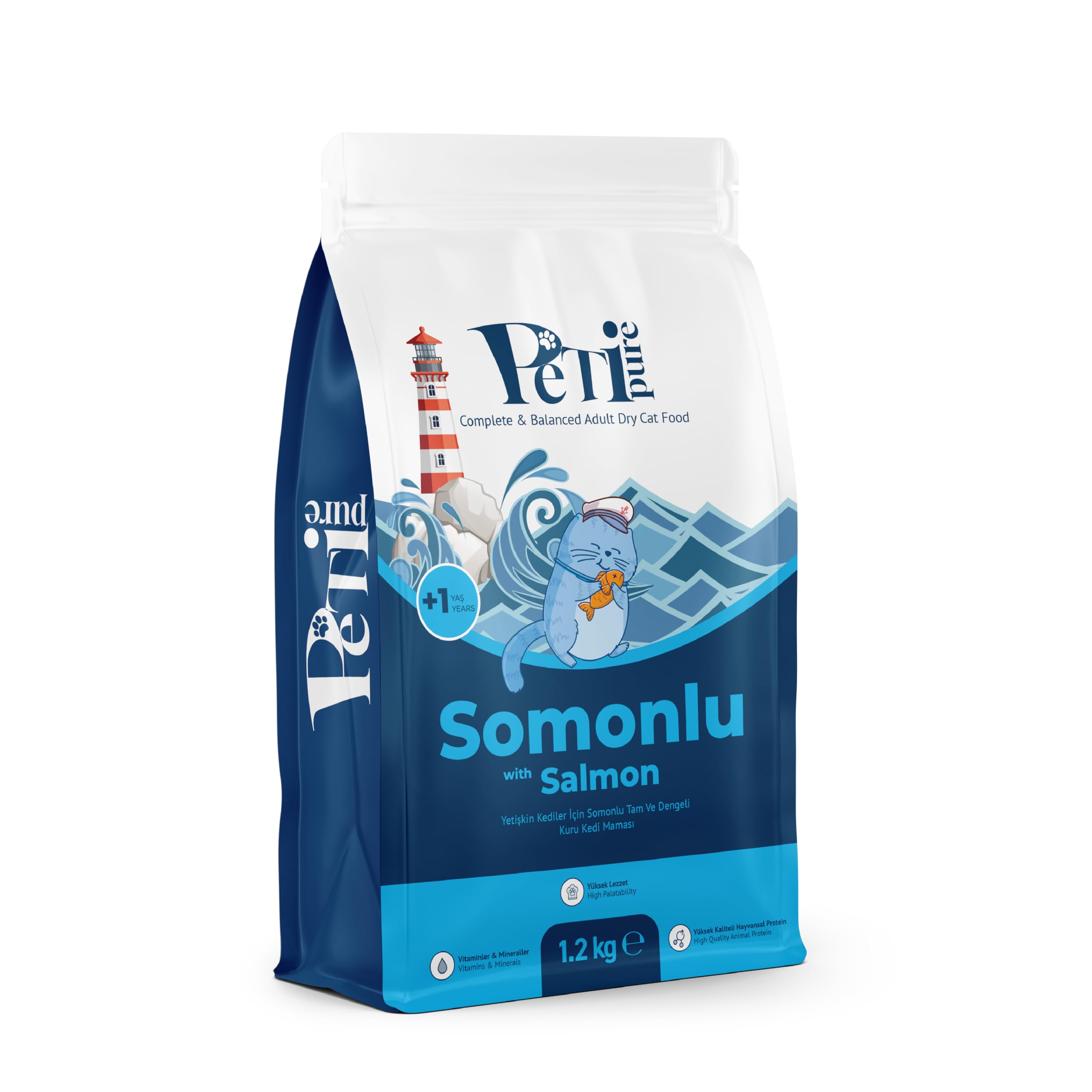 Kuru Yetişkin Kedi Maması - Besleyici Vitamin İlaveli Tam ve Dengeli Mama (1,2 Kg, Somon)