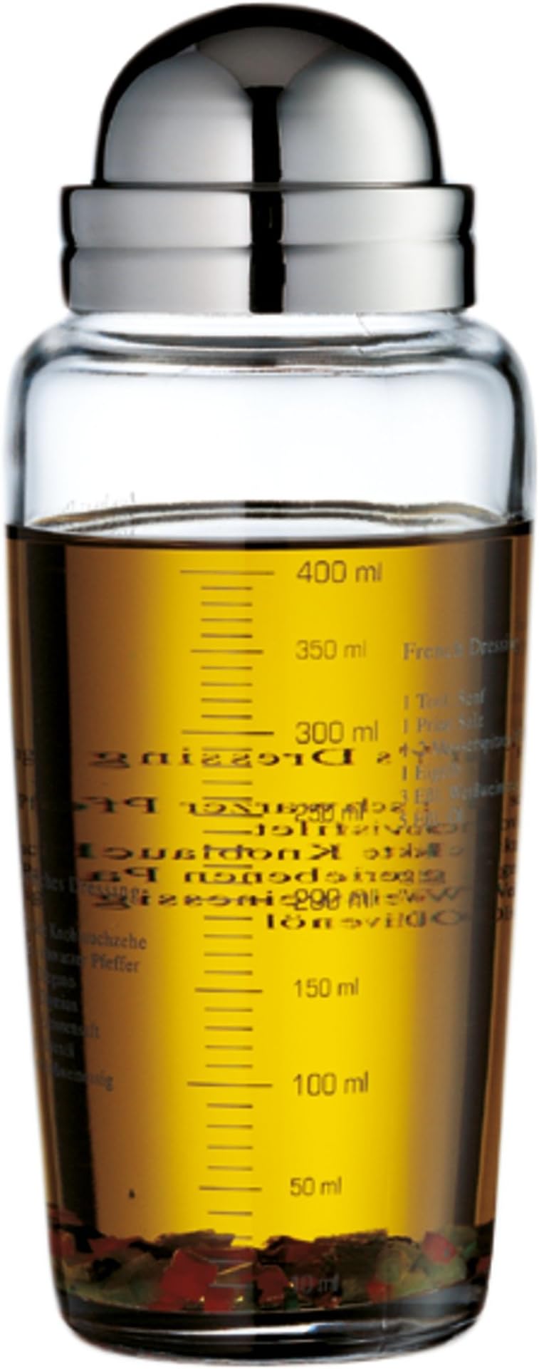 WMF Salad Dressing Shaker 400 ml, Glass Container with Scale, with 5 Printed Recipes, Glass, Cromargan Stainless Steel, Dishwasher Safe