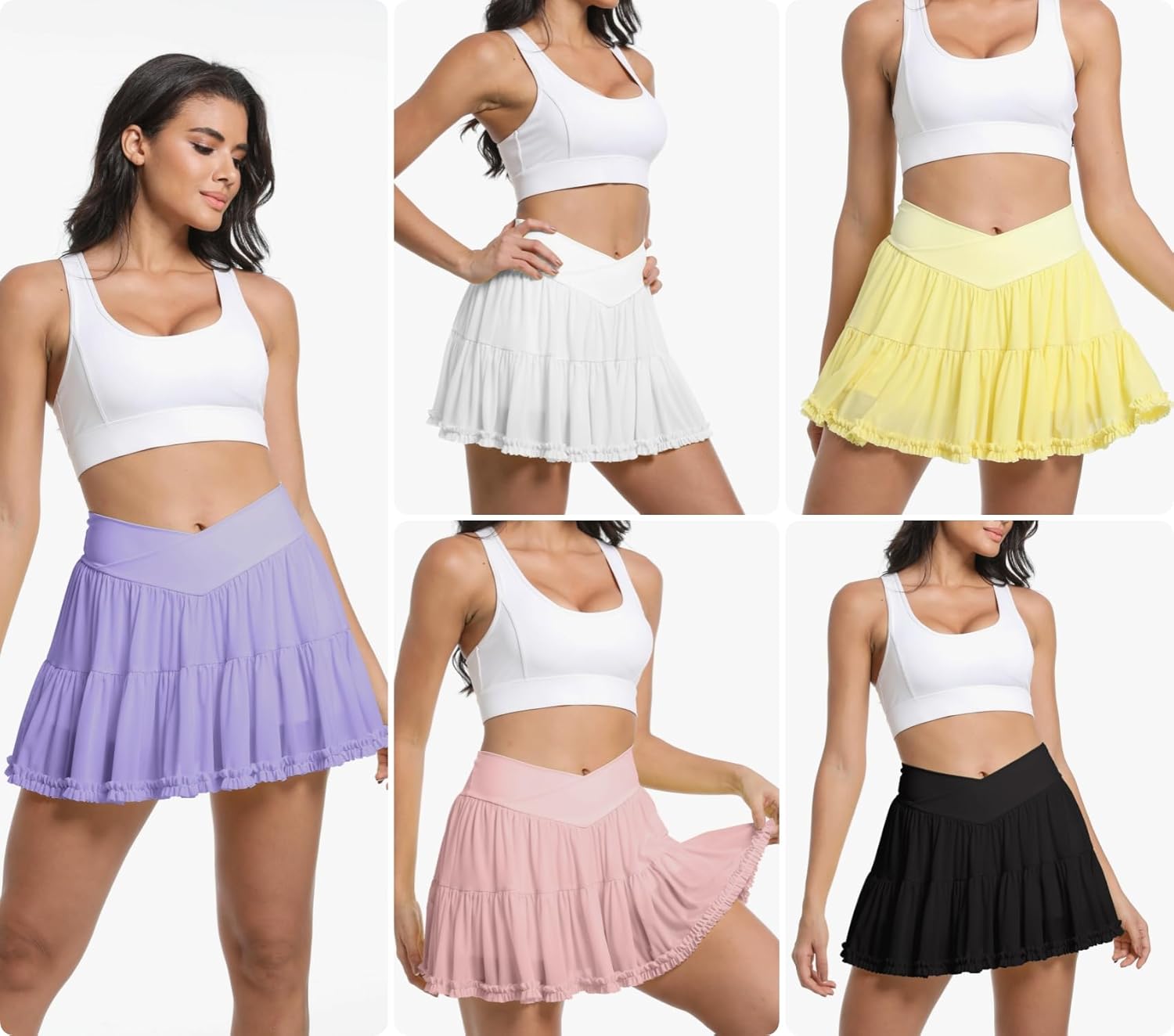 Cresay Women's Ruffle Mini Skirt High Waisted Athletic Skirts Pleated Tulle Skort with Shorts - Image 6
