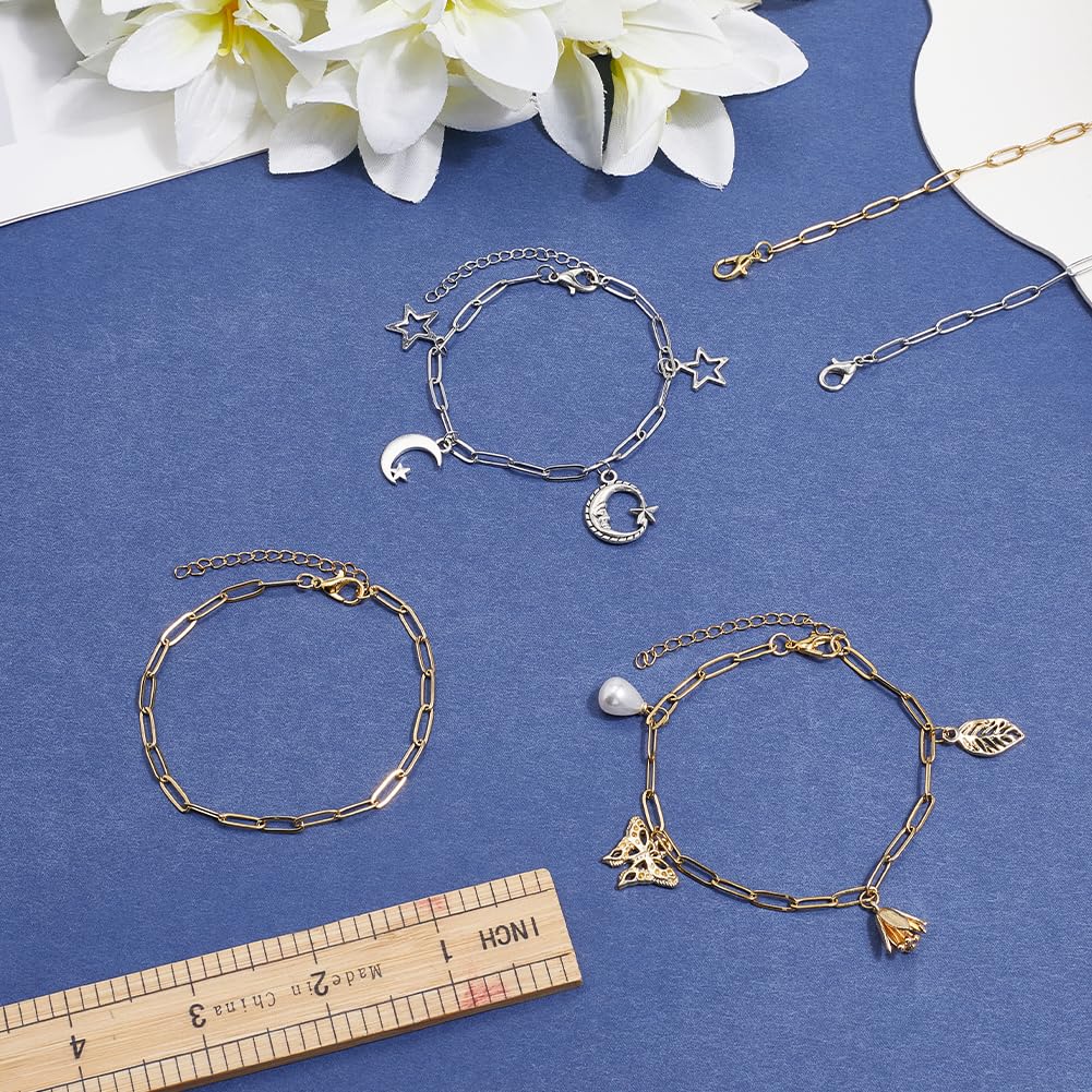 SUNNYCLUE 1 scatola Da 12 pezzi Catena per Bracciale con Graffetta In Argento e Oro Catena per Graffetta In Acciaio Inossidabile 304 cavi di Prolunga con CHISusura A Moschettone per La Creazione di Gi