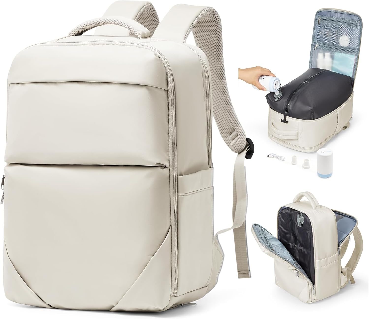 bergsalz ryanair Vacuümrugzak, 40 x 20 x 25, airbag-rugzak, handbagage, vliegtuig, reisrugzak, met vacuümsysteem, voor dames en heren, Beige