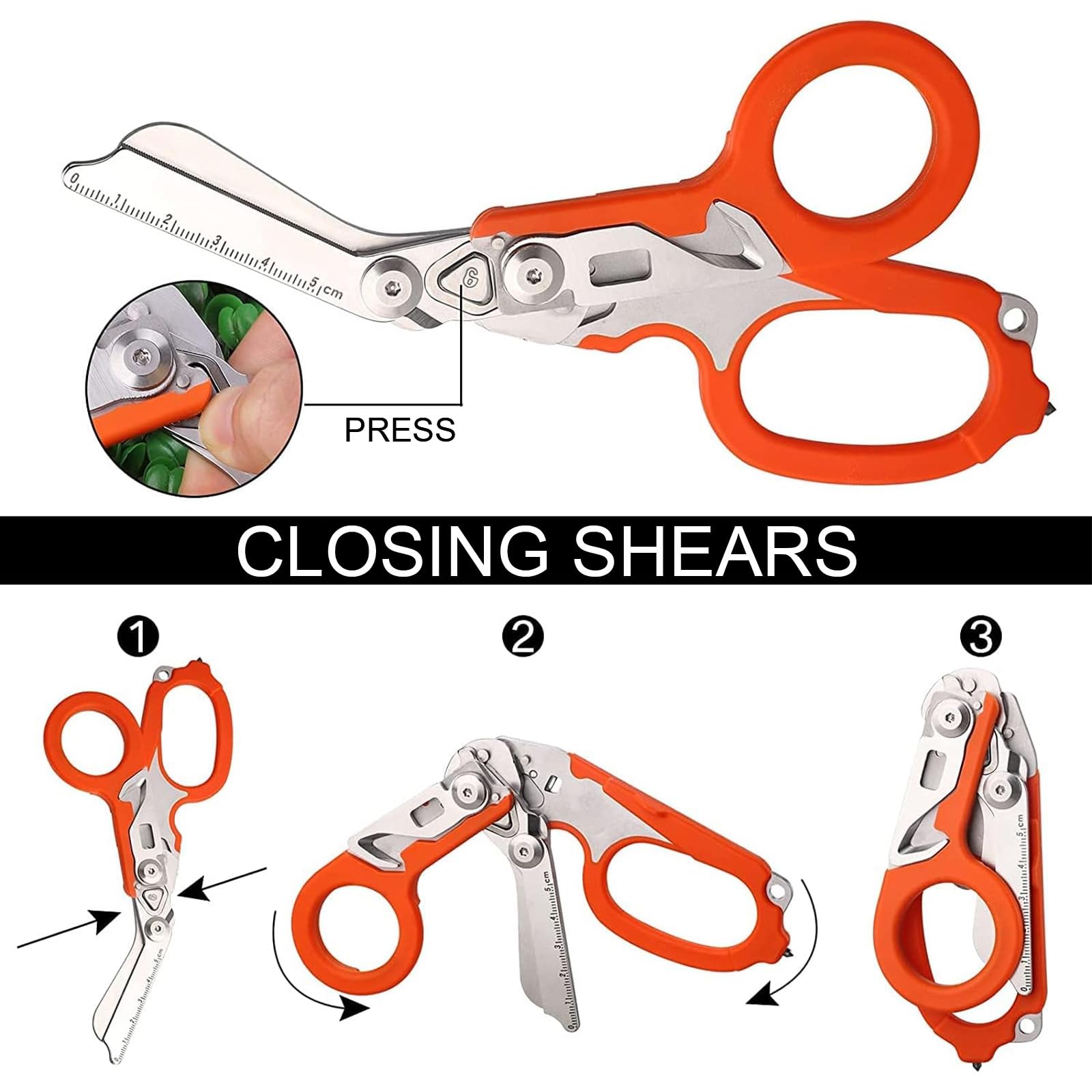 Pinza Multiuso, Multitool in Acciaio Inox con Fodero Portatile, Pinza Multifunzione Autobloccante, Pinza Pieghevole, Campeggio, Riparazione, Emergenza, Arancio