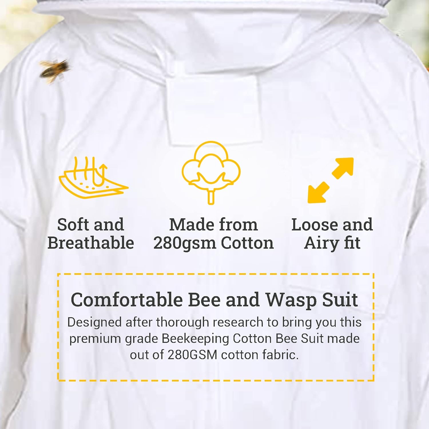 Professional Bee Suit with Round Hood Veil- Thick Cotton Bee Suit Sting-Less Protection Pro Beekeeper Suit Bee Keeper Suite Trajes De Apicultura Beekeeping Coverall with Bee Gloves 4XL