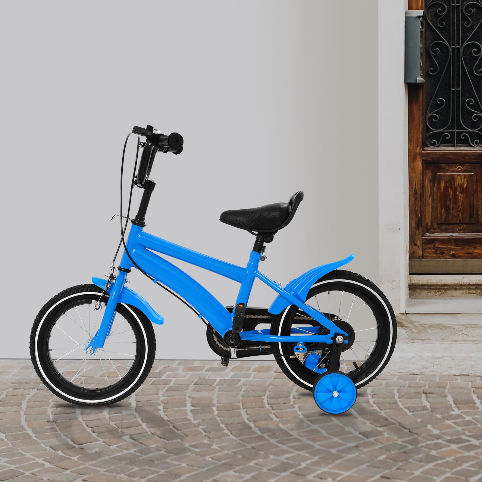 Bicicleta para niños, 14 pulgadas, bicicleta para niñas con una altura de 39,37 – 45,28 pulgadas, bicicleta infantil ajustable con ruedas estabilizadoras