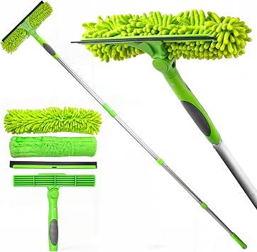 DSV Standard Professional Window Squeegee for Window Cleaning, 2 in 1 Rotatable Window Cleaning Squeegee Kit with Extension Pole, 62 Window Cleaning Tool for Indoor/Outdoor High Windows, Home, Car