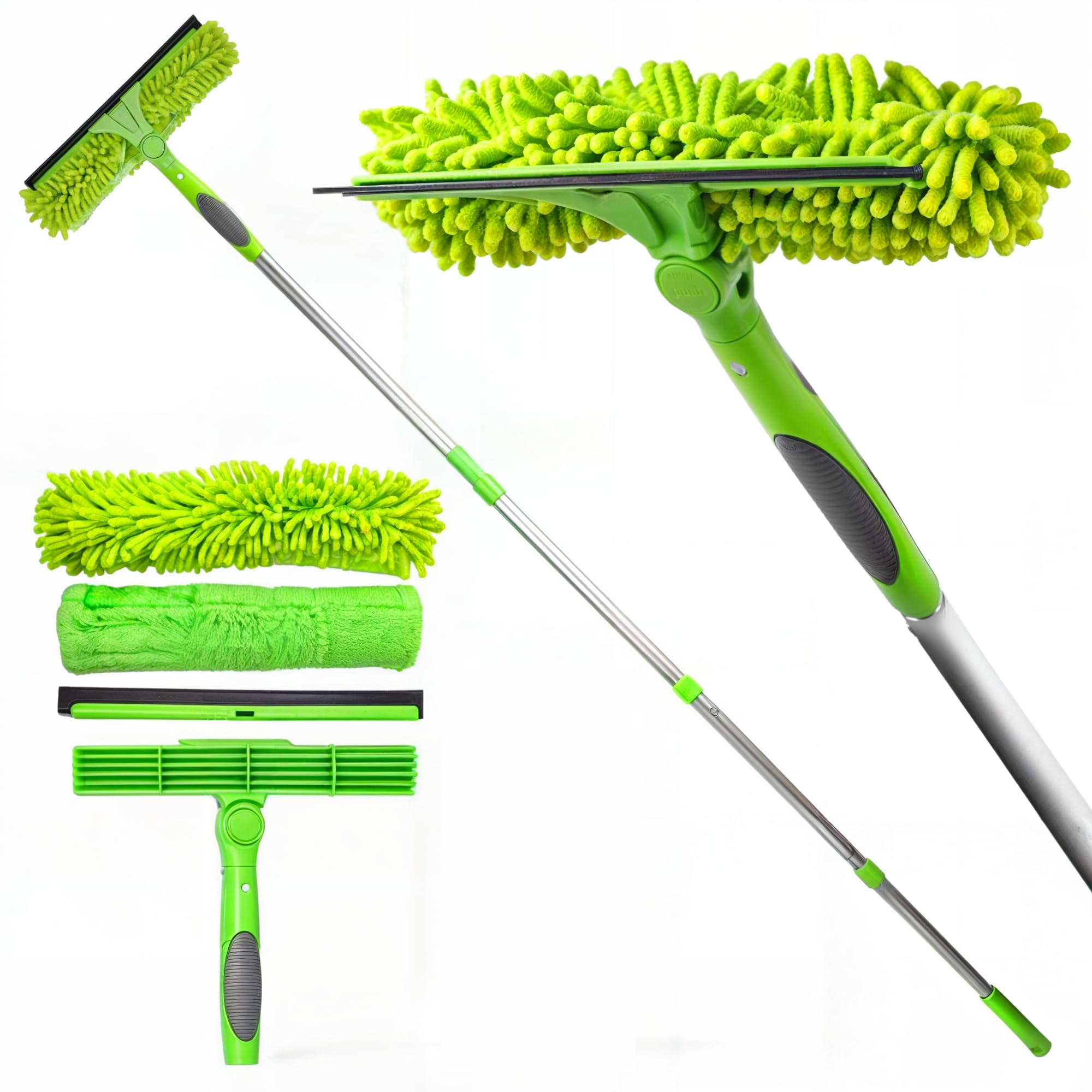 DSV Standard Professional Window Squeegee for Window Cleaning, 2 in 1 Rotatable Window Cleaning Squeegee Kit with Extension Pole, 62” Window Cleaning Tool for Indoor/Outdoor High Windows, Home, Car