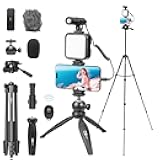 USKEYVISION Vlogging Kit for iPhone Youtuber Starter Kit Content Creator Equipment for iPhone 16/15Pro Max with 59'' Extendable Fullsize Tripod, LED Light,Shotgun Mic Video Recording(Vlog K4)