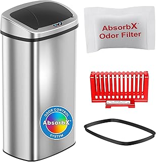 iTouchless 91 Liter / 24 Gallon Sensor 2.0 Kitchen Trash Can with Lid, Commercial Grade Automatic Stainless Steel Touchless Recycle Bin, AbsorbX Odor Filter, for Home, Office, Restaurant, Lobby, Store