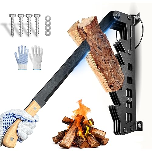 Wall Mounted Kindling Wood Splitter Portable Metal Wall Mounted Kindling Splitter for Wood with Wooden Handle Heavy Duty Firewood Log Splitter for Indoor&Outdoor Use(Black)