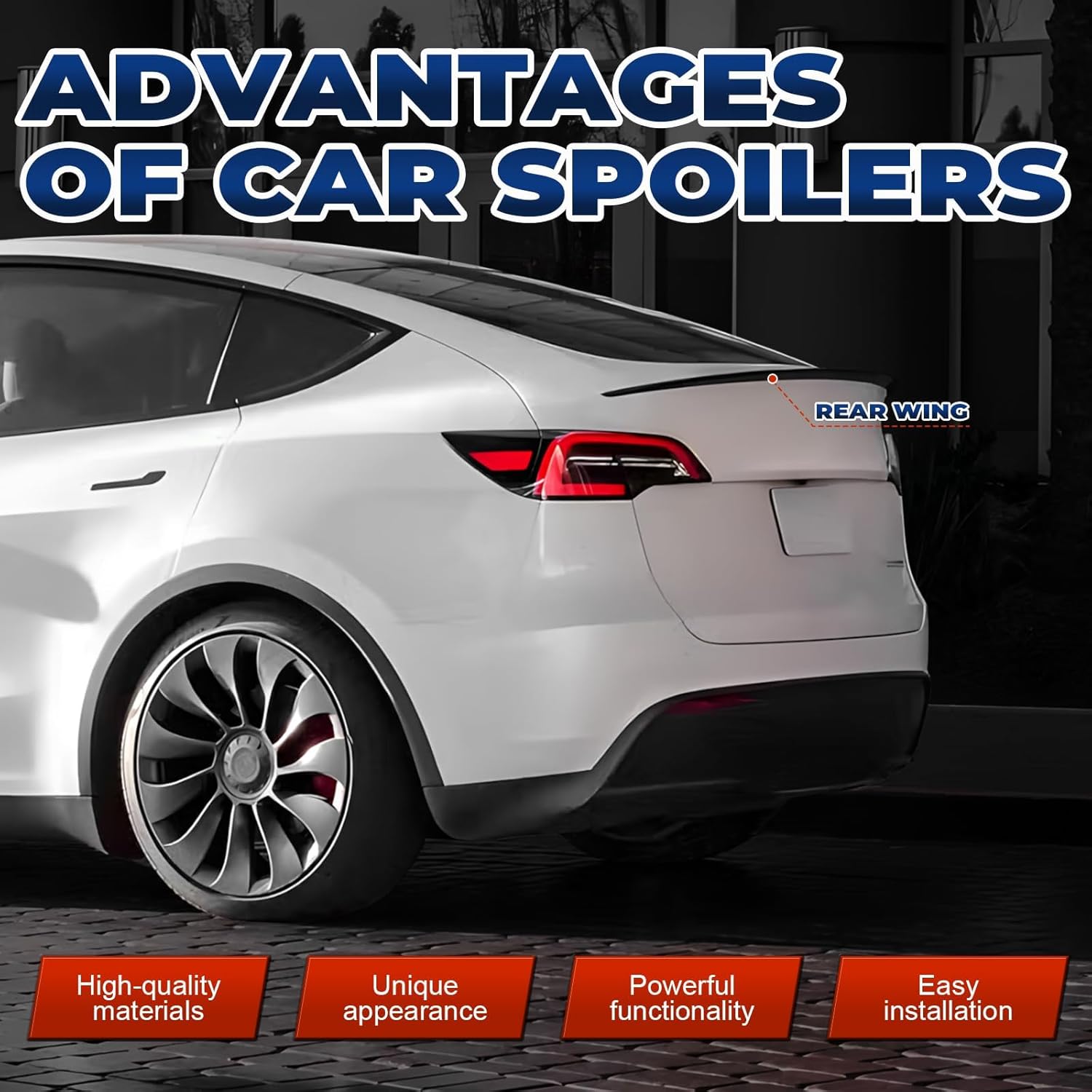 Spoiler Fit for 2020-2024 Tesla Model Y Spoiler | Gloss Black OEM-Style Rear Wing | Easy Drill-Free Installation | Base & Standard & Performance Models