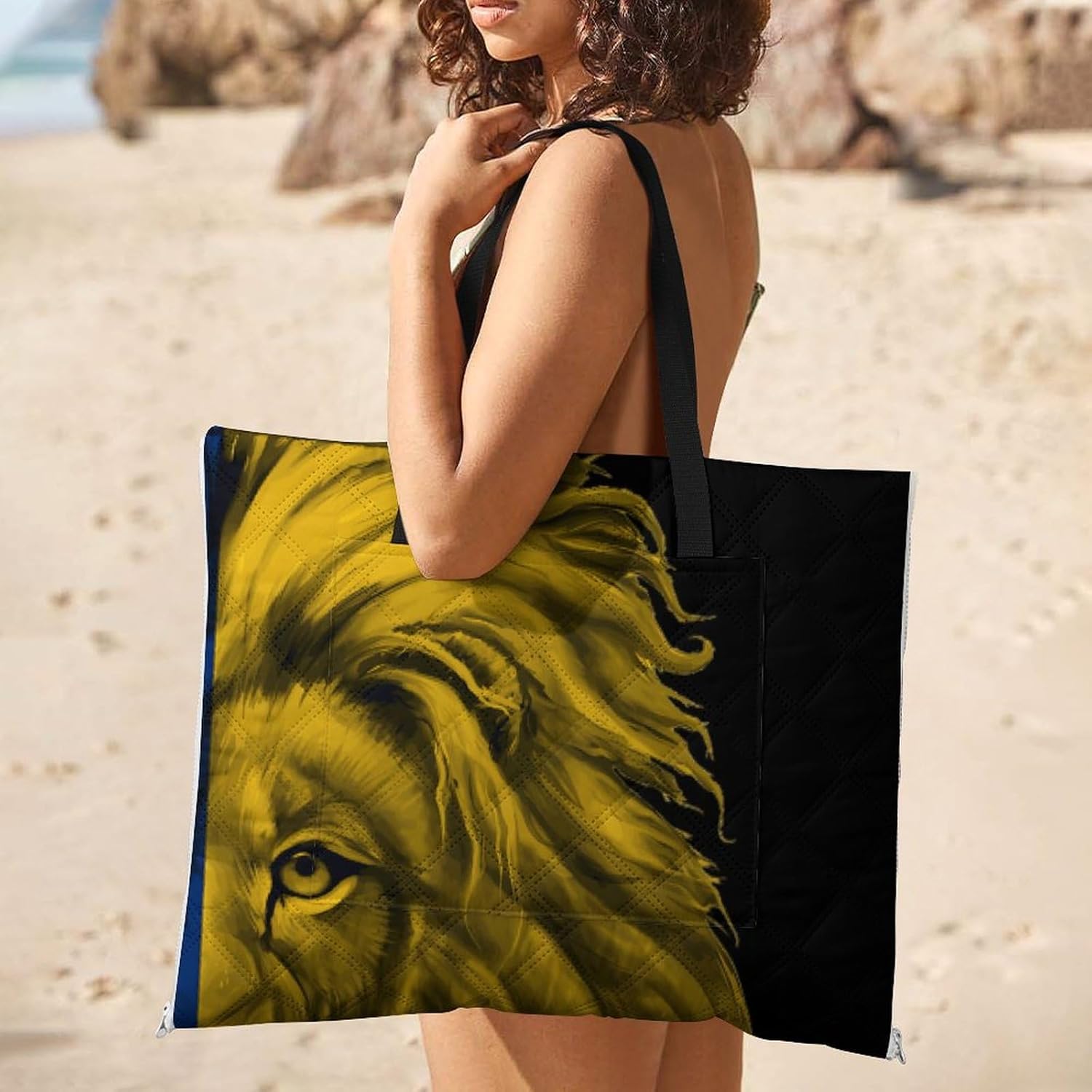 King Lion Colombia Flag Picnic Blankets,Portable Waterproof Foldable Picnic Mat,Sandproof Outdoor Mat for Park Picnic Blanket Accessories for Adults