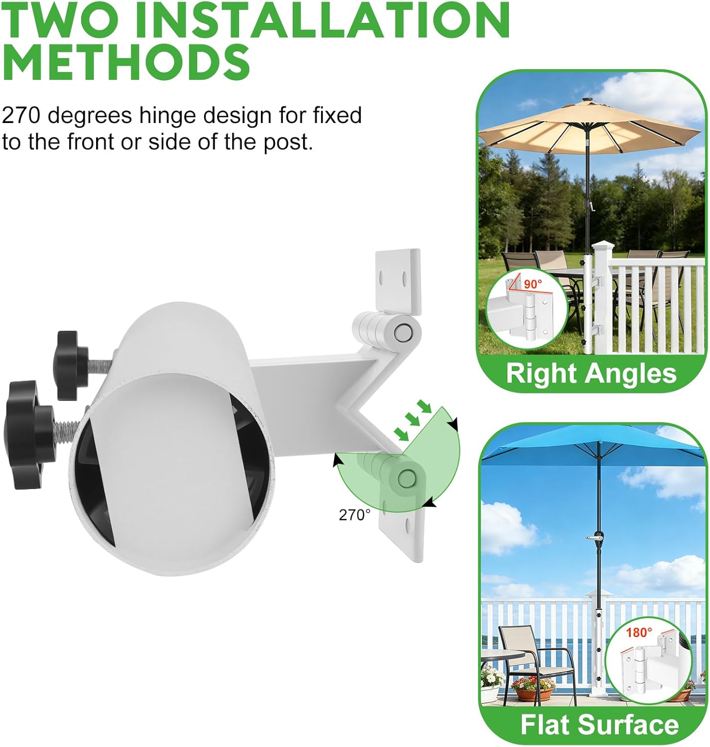 Lalafancy Post Umbrella Holder for Deck Railing, Adjustable Deck Umbrella Mount Outdoor Attachable to Balcony Railing Mounting Brackets Clamp Clip on Porch, Courtyard, Fits 4x4 Post