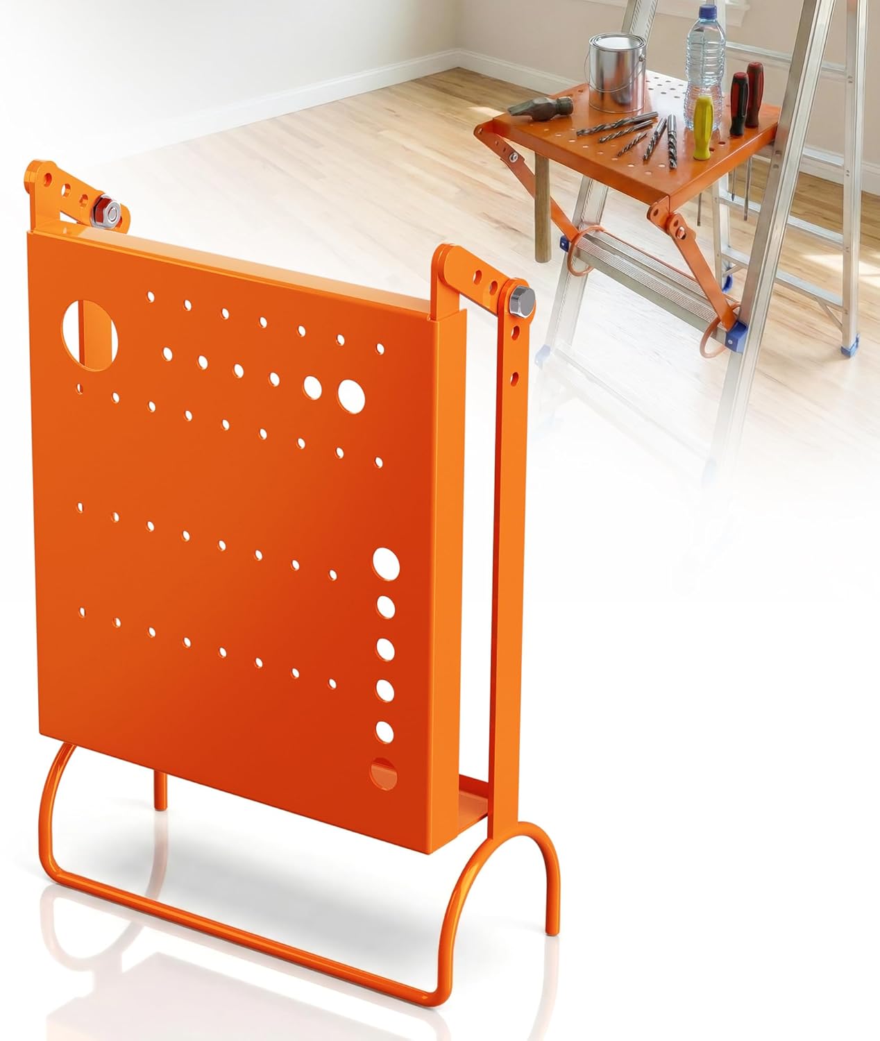 Ladder Work Platform,Ladder Platform Attachment,Anti-Slip Extension Ladder Work Tray,Back-Stress-Relief Ladder Accessories，Multi-Hole Tool Slot for Step Ladders,400P Load Capacity