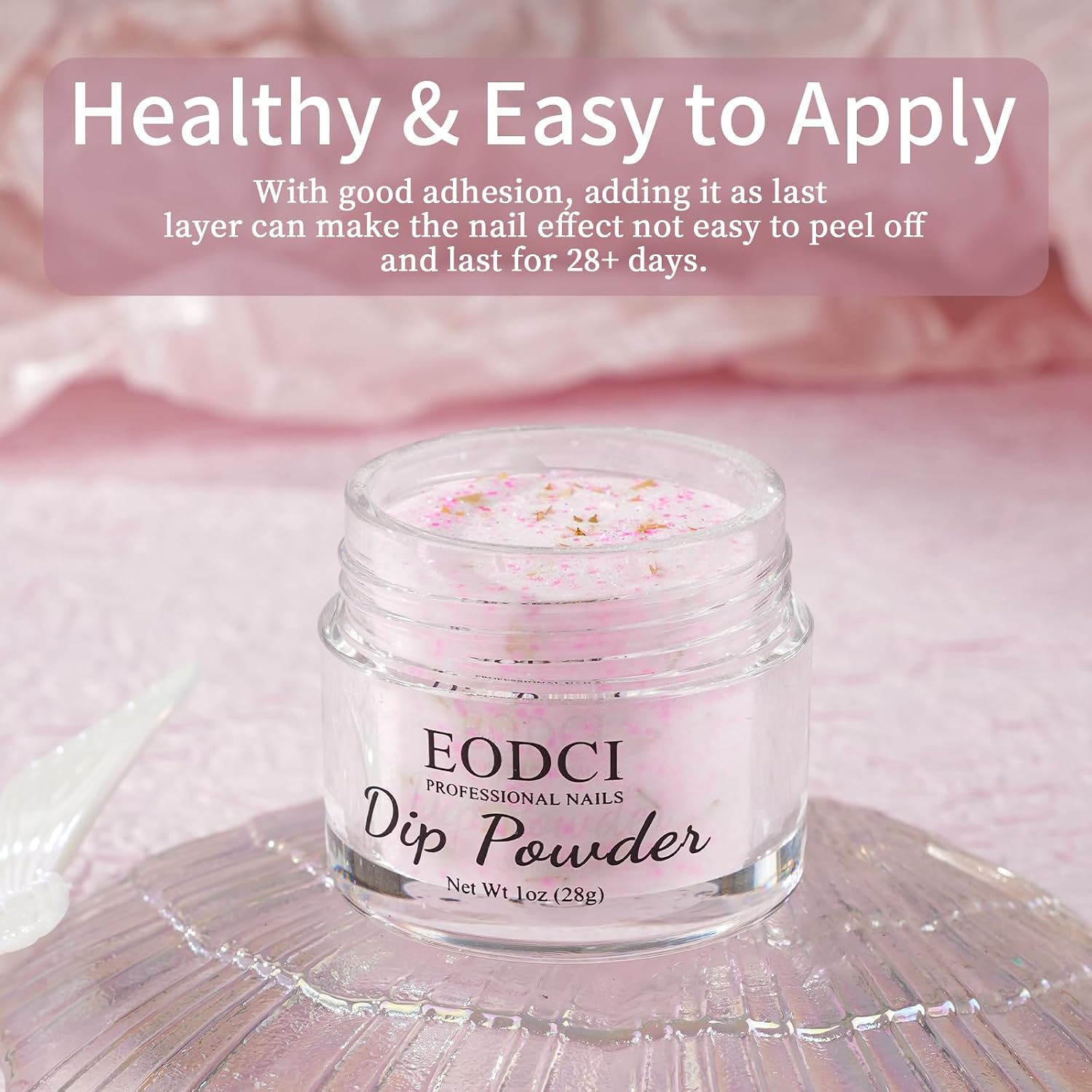 EODCI Pink Gold Butterfly Chunky Glitter Dip Powder, 1OZ(28g) Nail Dipping Powder Lasting Up to 28 Days, DIY Salon French Manicure Decor Acrylic Dip Powder for Nail Art Design