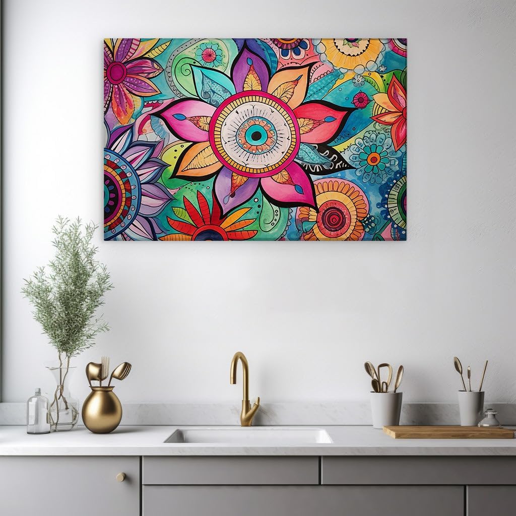 Canvas for Living room. Blooming Vibrance: A Tapestry of Abstract Floral Hues, 27 x 18 inch Canvas Wall Art - Contemporary Masterpieces - Modern Home Decor