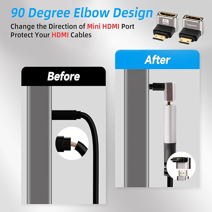 Adaptador Mini HDMI a HDMI 90° 2 Pack, Macho a Hembra, 8K@60Hz miniatura 4