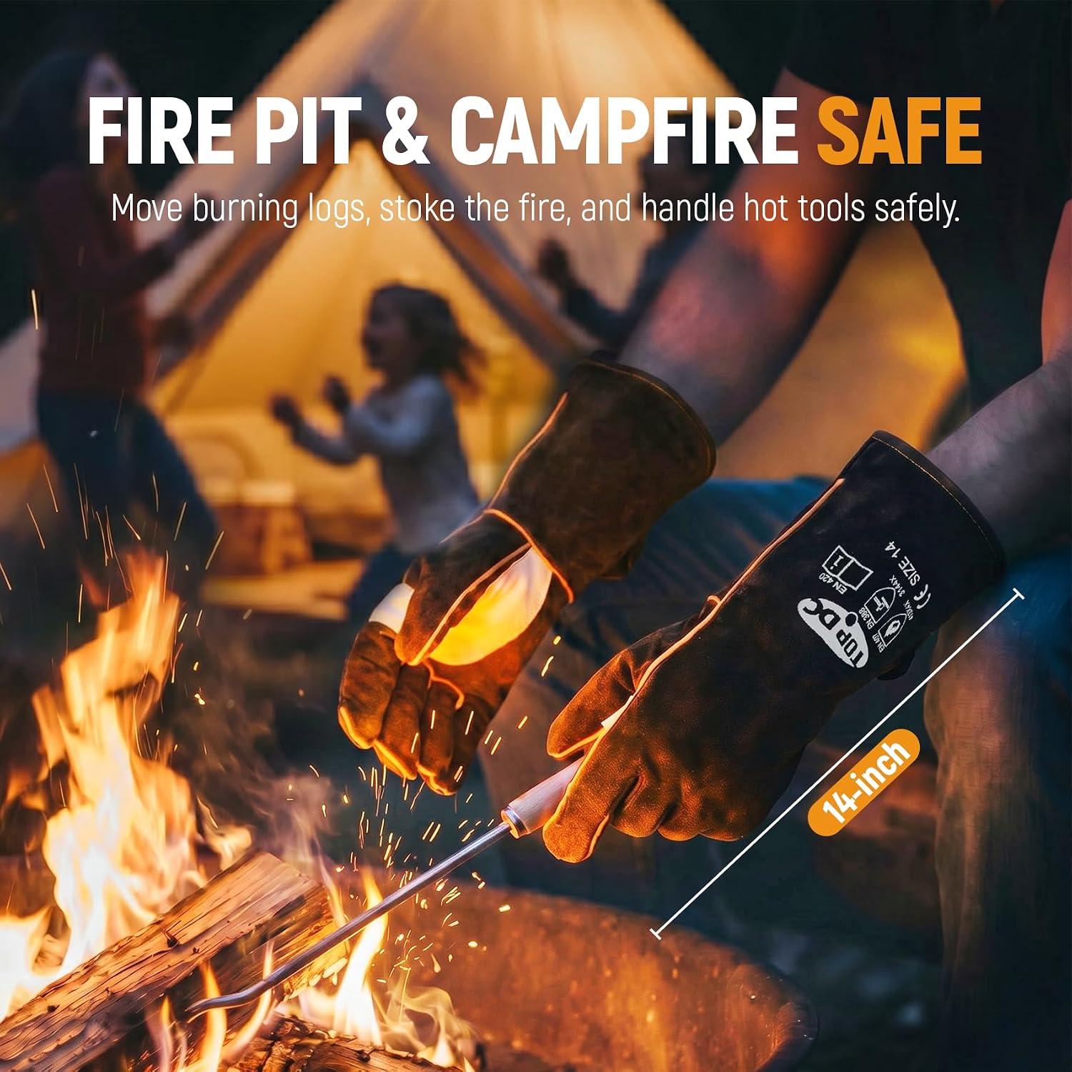 TOPDC 14Inch Welding Gloves 482°F Heat Resistant Leather for Fire Pit Grill image 4