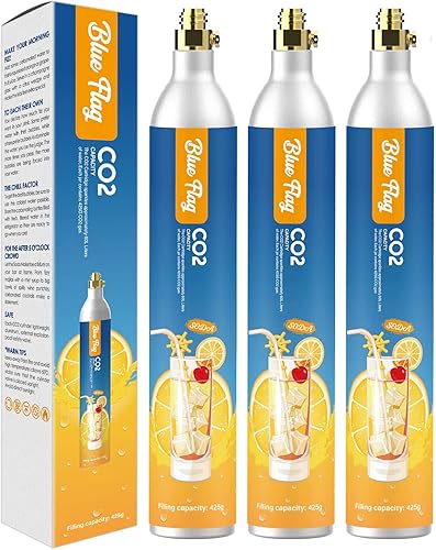 Blue Flag - Carbonador de CO2 de 60 litros compatible con electrodomésticos Sodastream (excluyendo Arte, Terra Seltzer Maker), 14.5 onzas, juego de 3