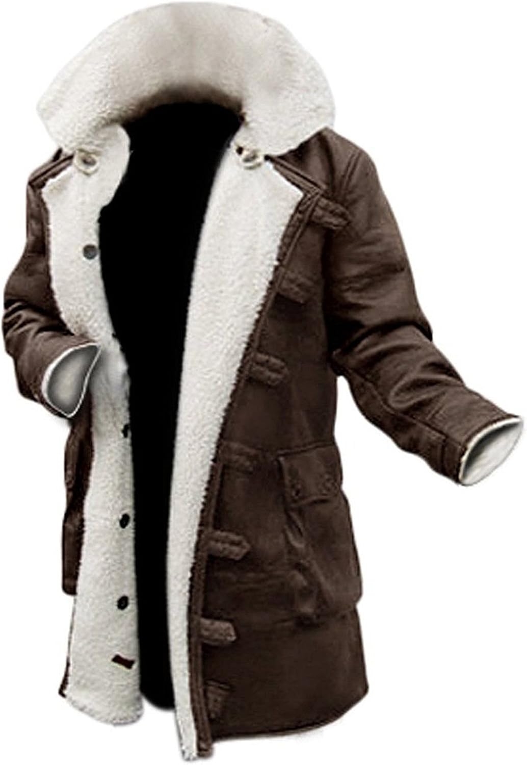 SpazeUp Mens Winter Faux Shearling Sheepskin Leather Trench Coat - Bne Costume Adult Men Tactical Vest Coat Pant