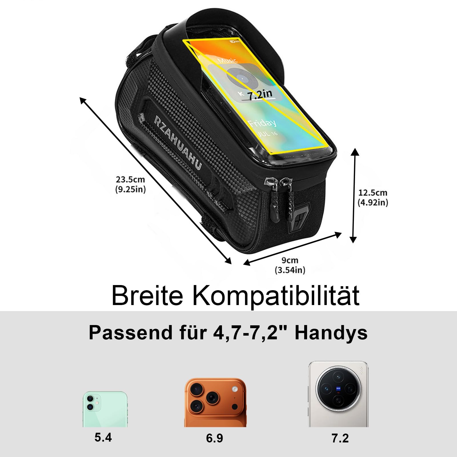 Sacoche De Cadre Vélo Avec Réflecteurs – écran Tactile TPU – étanche – Pour Smartphone Jusqu’à 7,2 Pouces