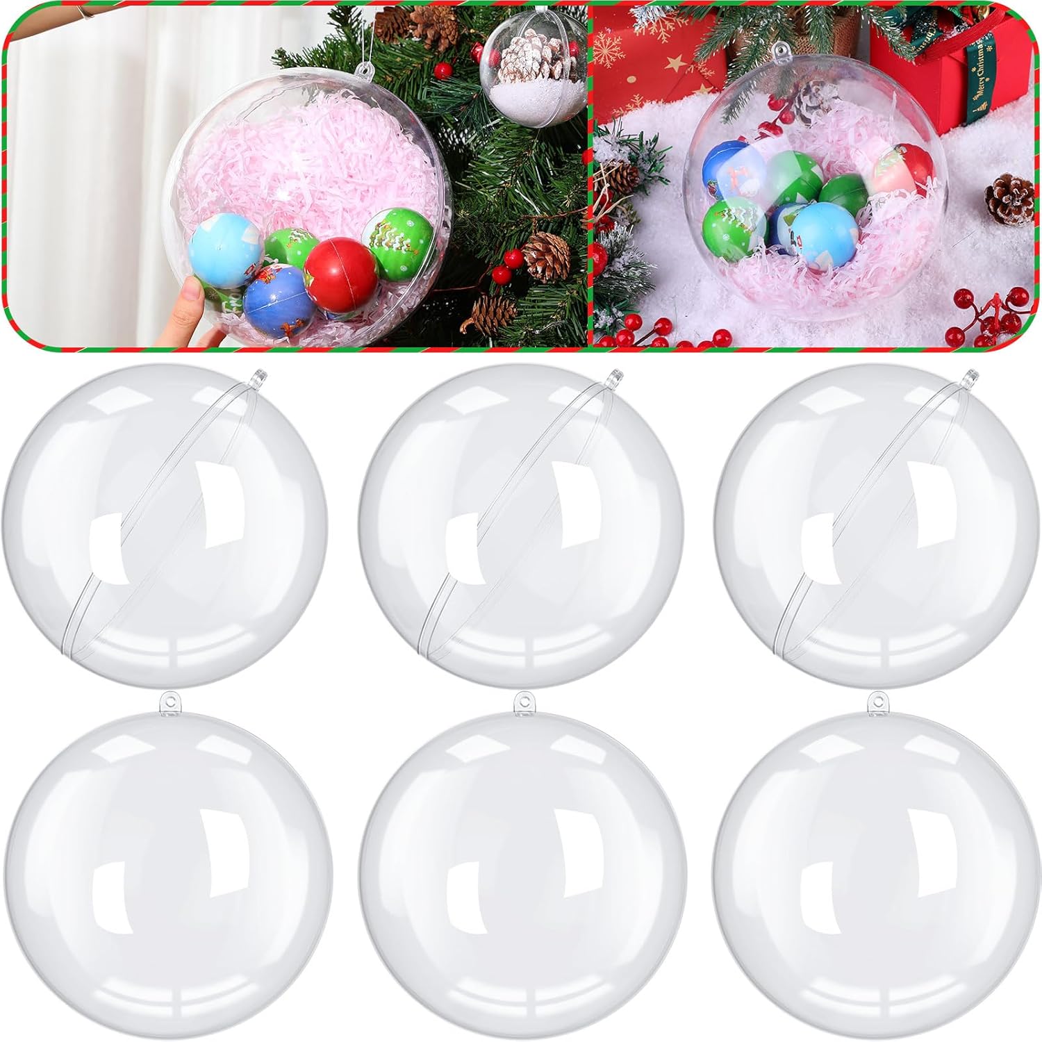 Wettarn 6 Pcs Clear Plastic Ornaments Bulk Christmas