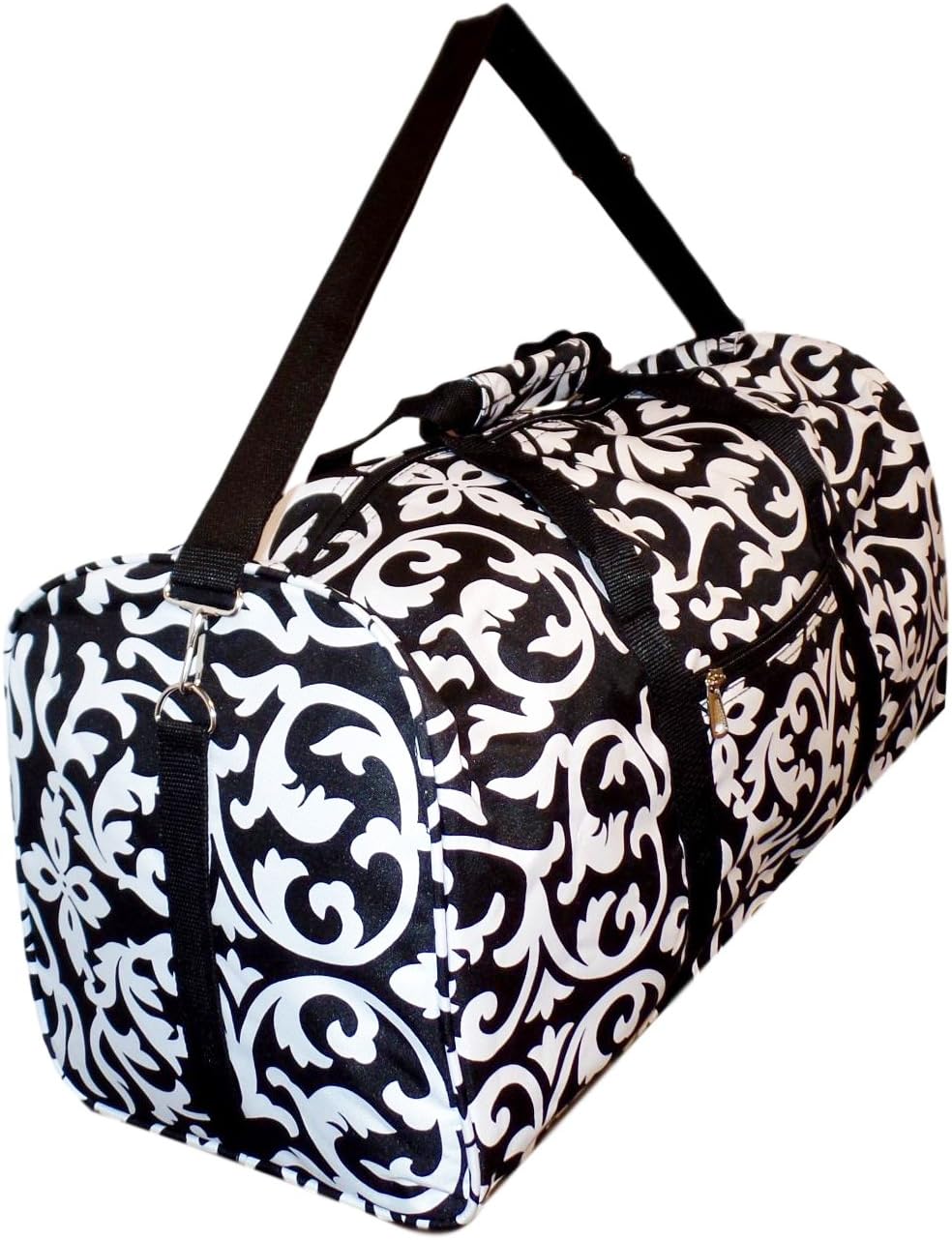 21 in Print Duffle, Overnight, Carry on Bag with Outside Pocket and Shoulder Strap (Black Damask)