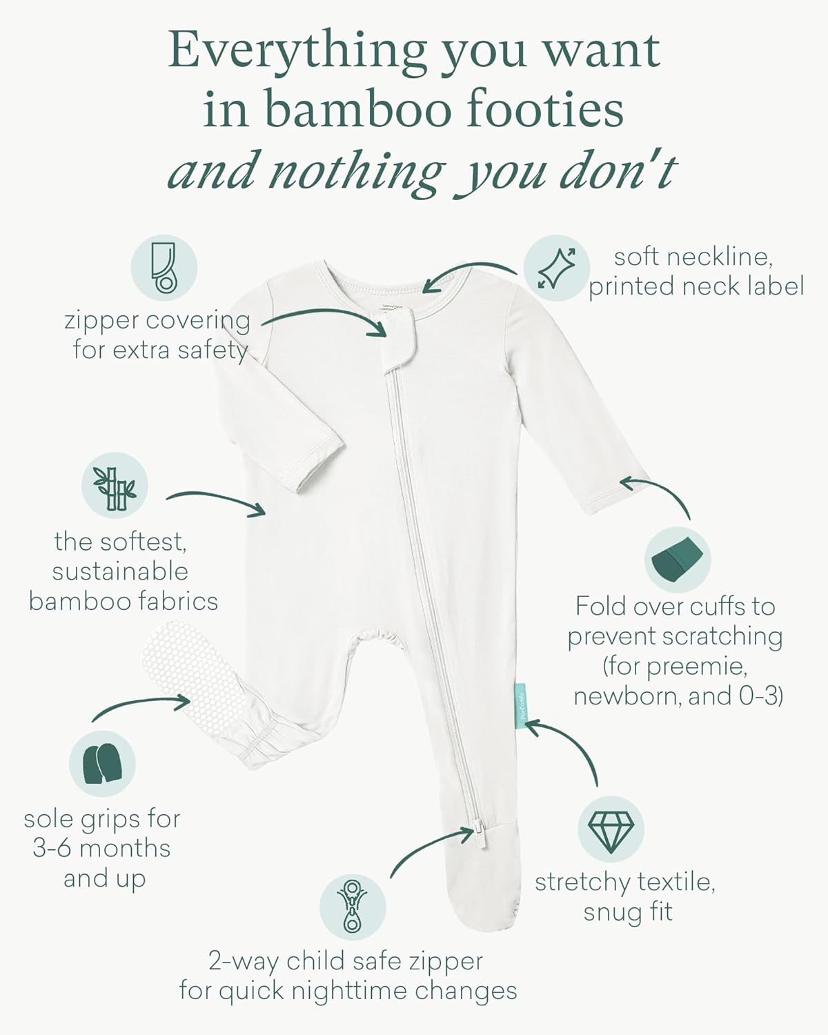 PurComfy Baby Zipper Footie Pajamas, Supersoft Bamboo Rayon Baby Footed Pjs Boy Girl 0-3-6-9-18-24 Month Coverall Sleepers