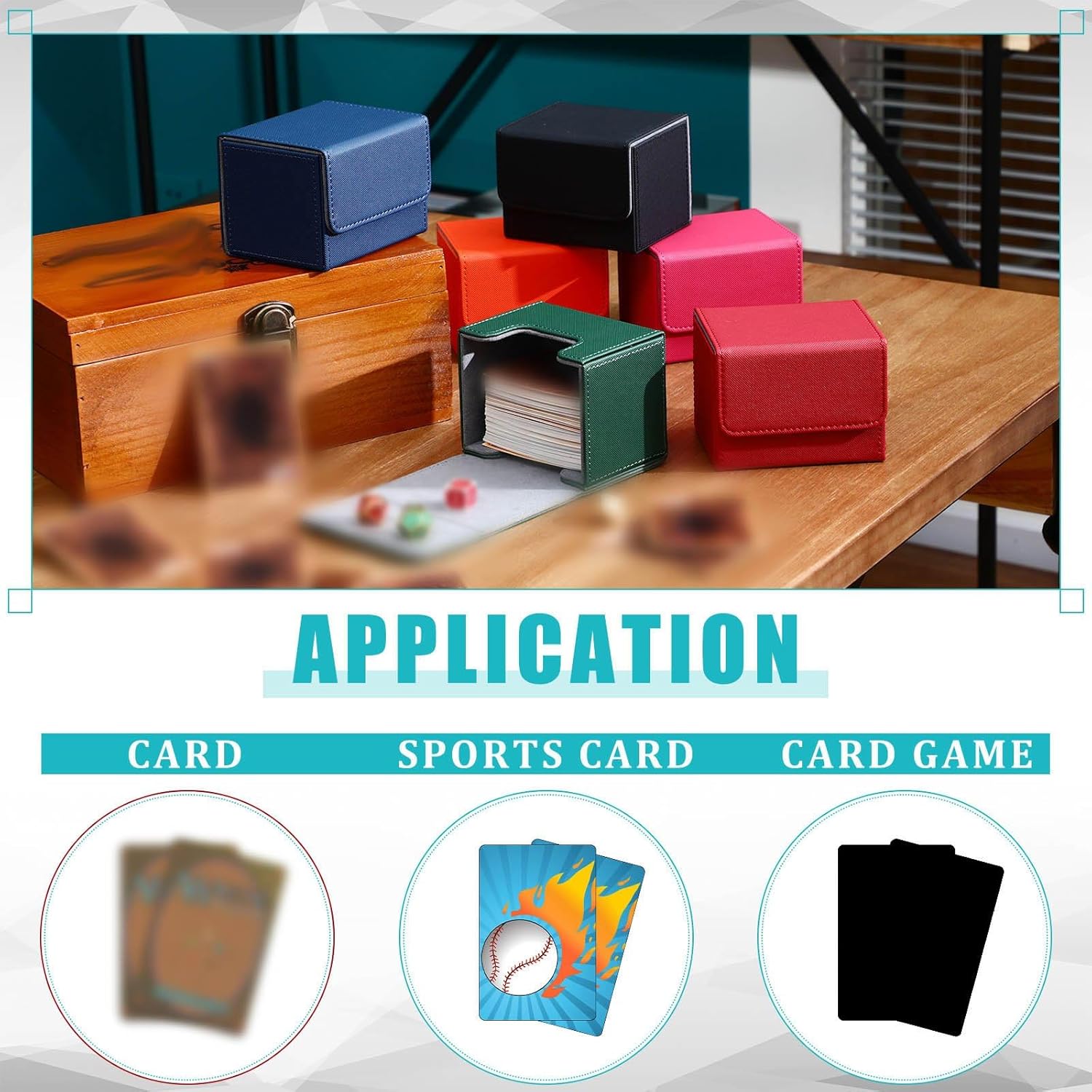 Yookeer 6 Pack Leather Deck Cases 100+ Card Deck Game Box Magnetic Playing Card Storage Box for 100 Plus Cards Compatible with Tcg(Pink,Red,Orange,Black,Blue,Green,Horizontal)