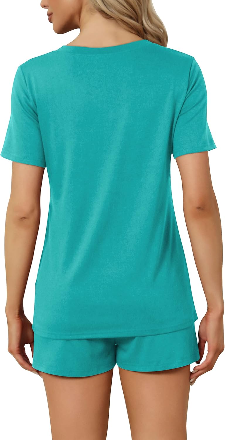 RUBZOOF Women's Short Sleeve Pajama Sets with Pockets Casual V Neck 2 Piece Lounge Sets S-3XL - Image 2