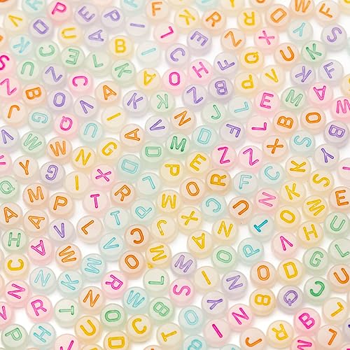 Miniatura 5 de 1400 cuentas redondas acrílicas de la A a la Z de 0.157 x 0.27 pulgadas que brillan en la oscuridad para hacer joyas, cuentas del alfabeto para