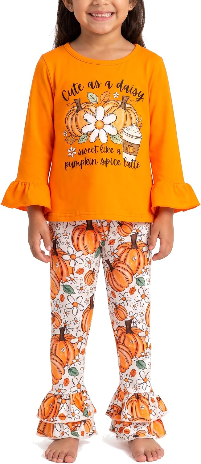 Unique Baby 2 Piece Girls Double Ruffle Leggings and Long Sleeve Shirt Clothes Set Kid and Toddler Girl Outfit