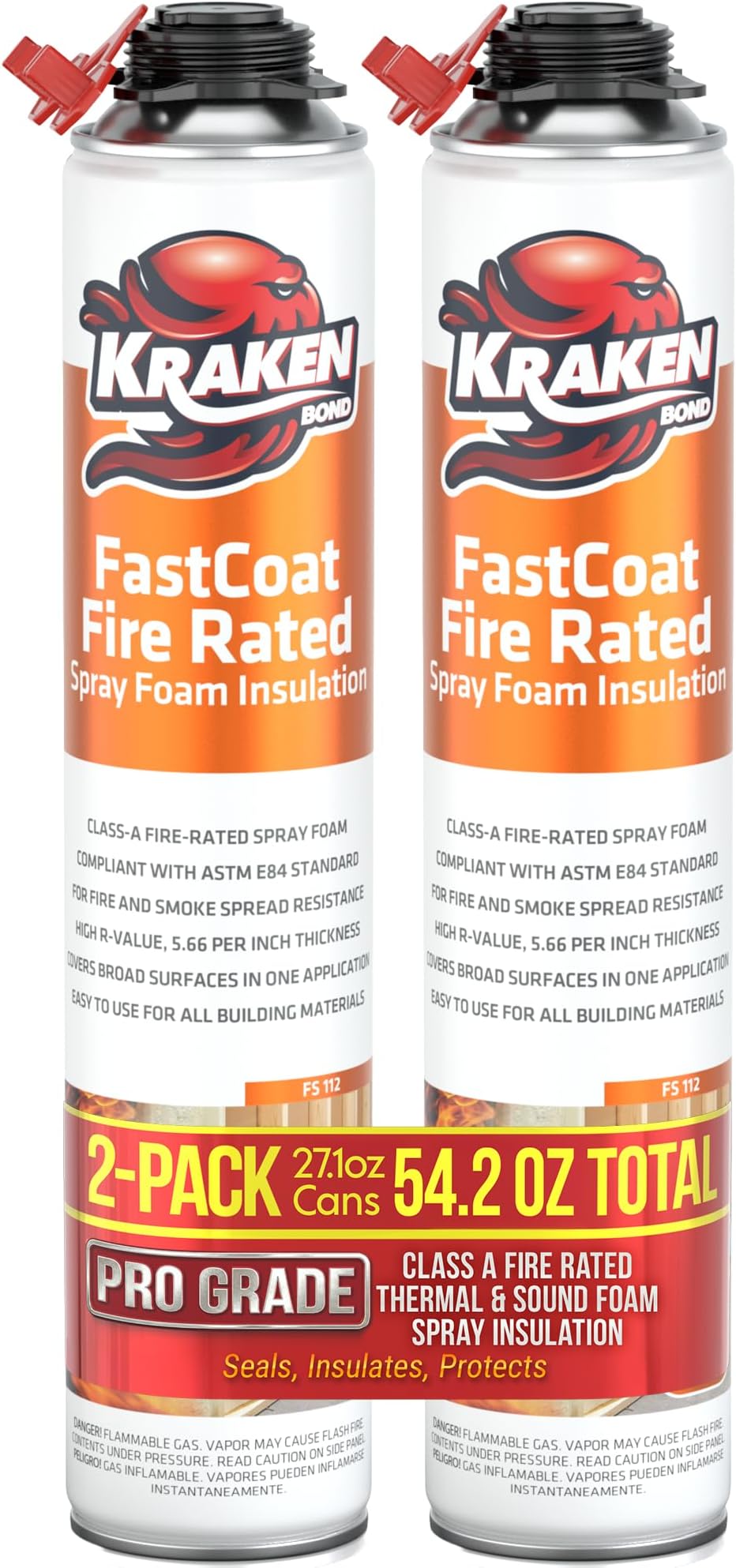 Fastcoat Fire Rated Spray Foam Insulation Kit Closed Cell in a Can 40 sq ft (2x27.1 oz.) (R-Value 11.32 / 2in) - Spray Foam for Garage Door, Attic, Wall Gun & Cleaner Not Included, 2 Pack